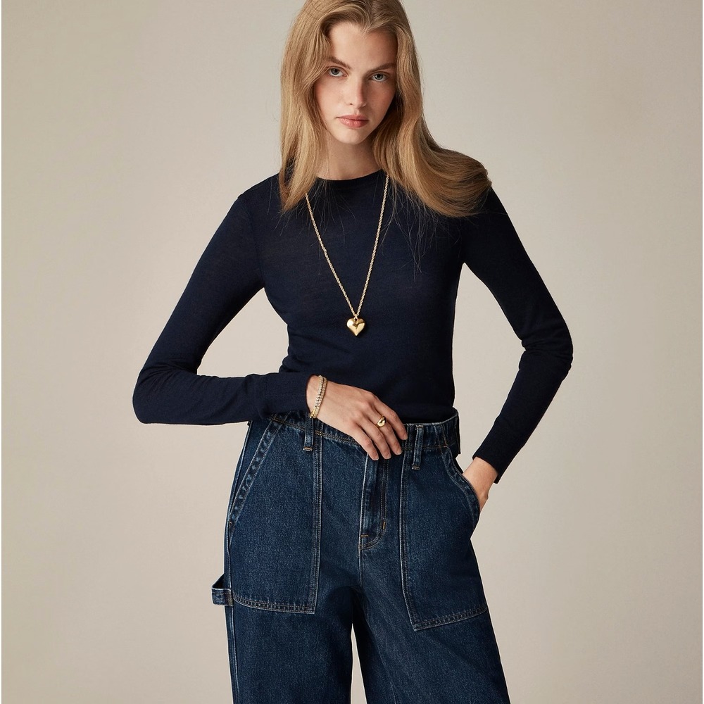 J. Crew Womens Carolyn Fitted Crewneck Sweater in Merino Wool Size XS Blue